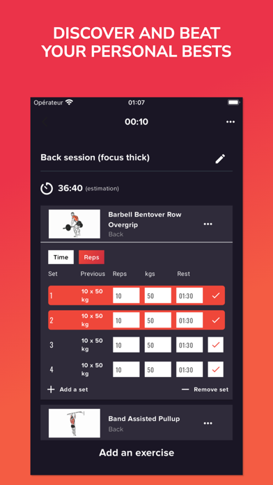 PerfTrain Tracker Gym Log Screenshot