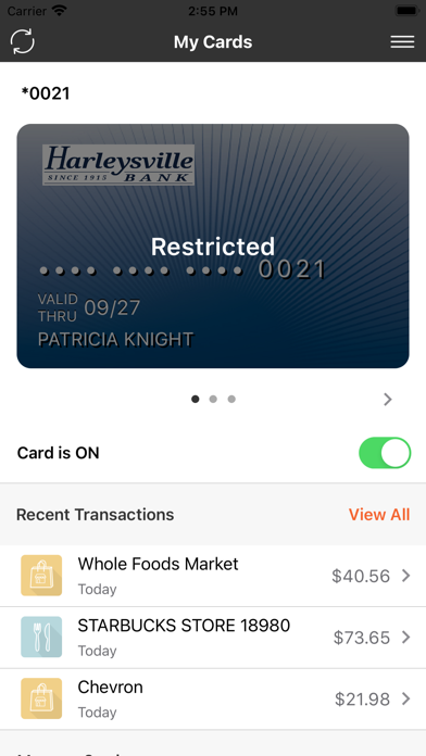 Harleysville Bank Card App Screenshot