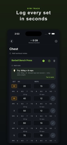 Gym Track: Workout Log iPhone screenshot