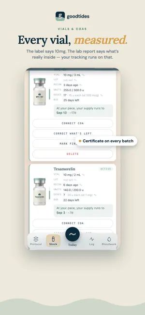 goodtides — peptide tracker screenshot 3