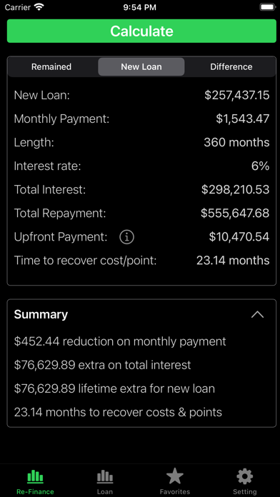 Refinance-Home Loan Calculator Screenshot