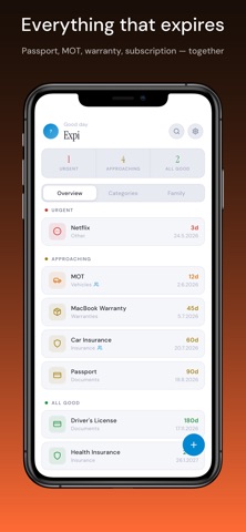 Expi: Expiry & Renewal Tracker iPhone screenshot