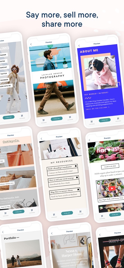 Milkshake — Website Builder - Witness the immense versatility of this platform through a gallery of diverse website previews, showcasing various content types from portfolios to product listings.