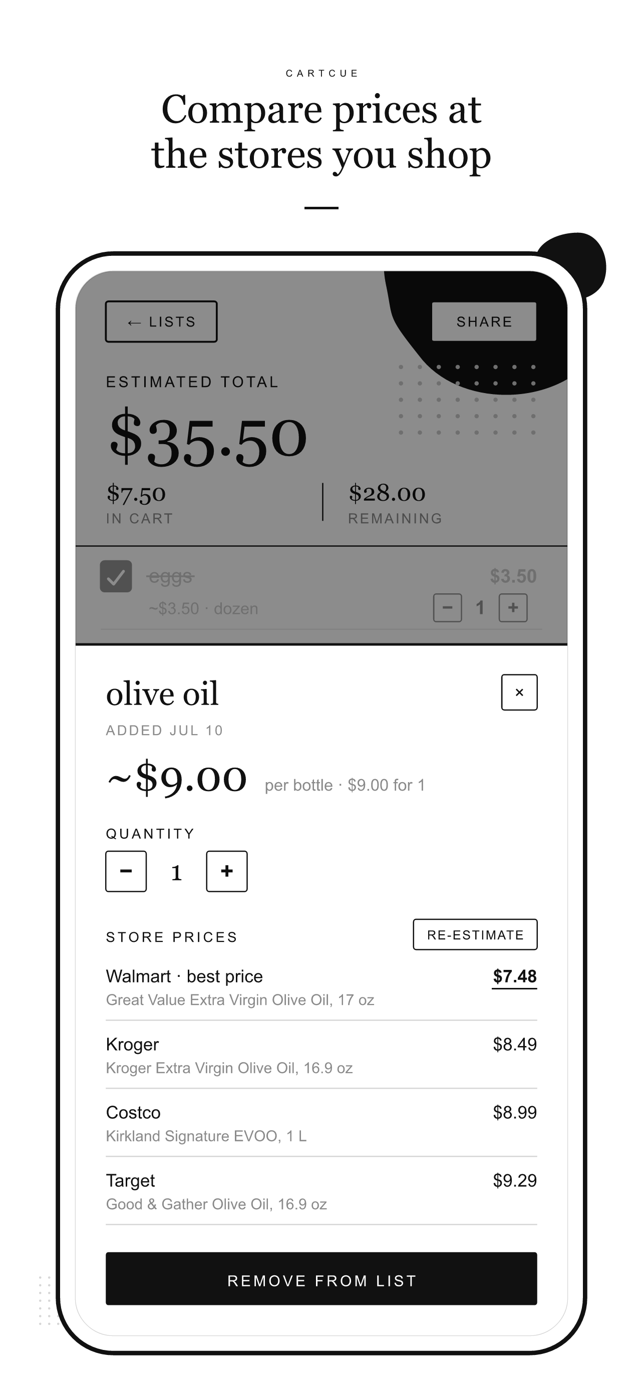 CartCue: Grocery list estimate screenshot 2