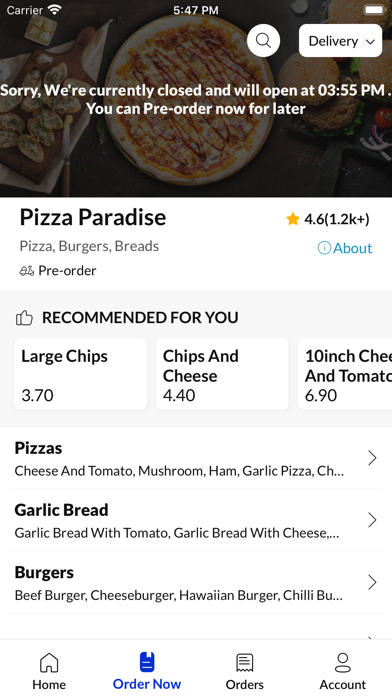 Pizza Paradise Louth. Screenshot