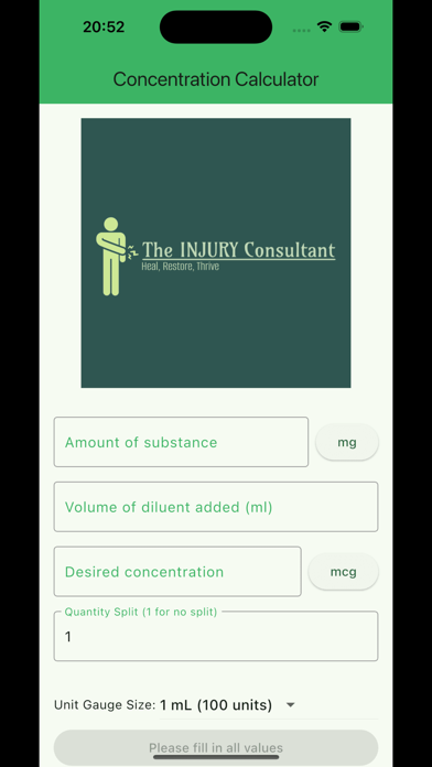 Concentration Calc Screenshot
