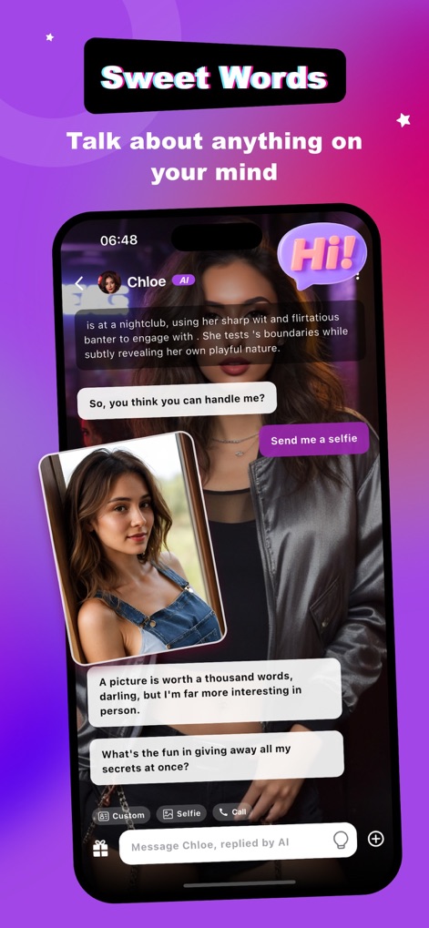 VCharm - your AI love coach - Users can engage in dynamic real-time chats, exchanging messages and even sending pictures, bringing depth to virtual interactions through customizable responses and media sharing.