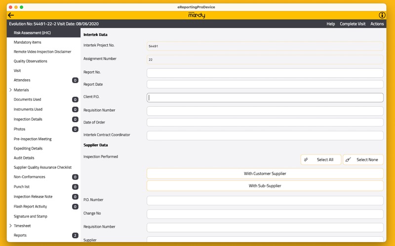 eReportingProDevice app screenshot