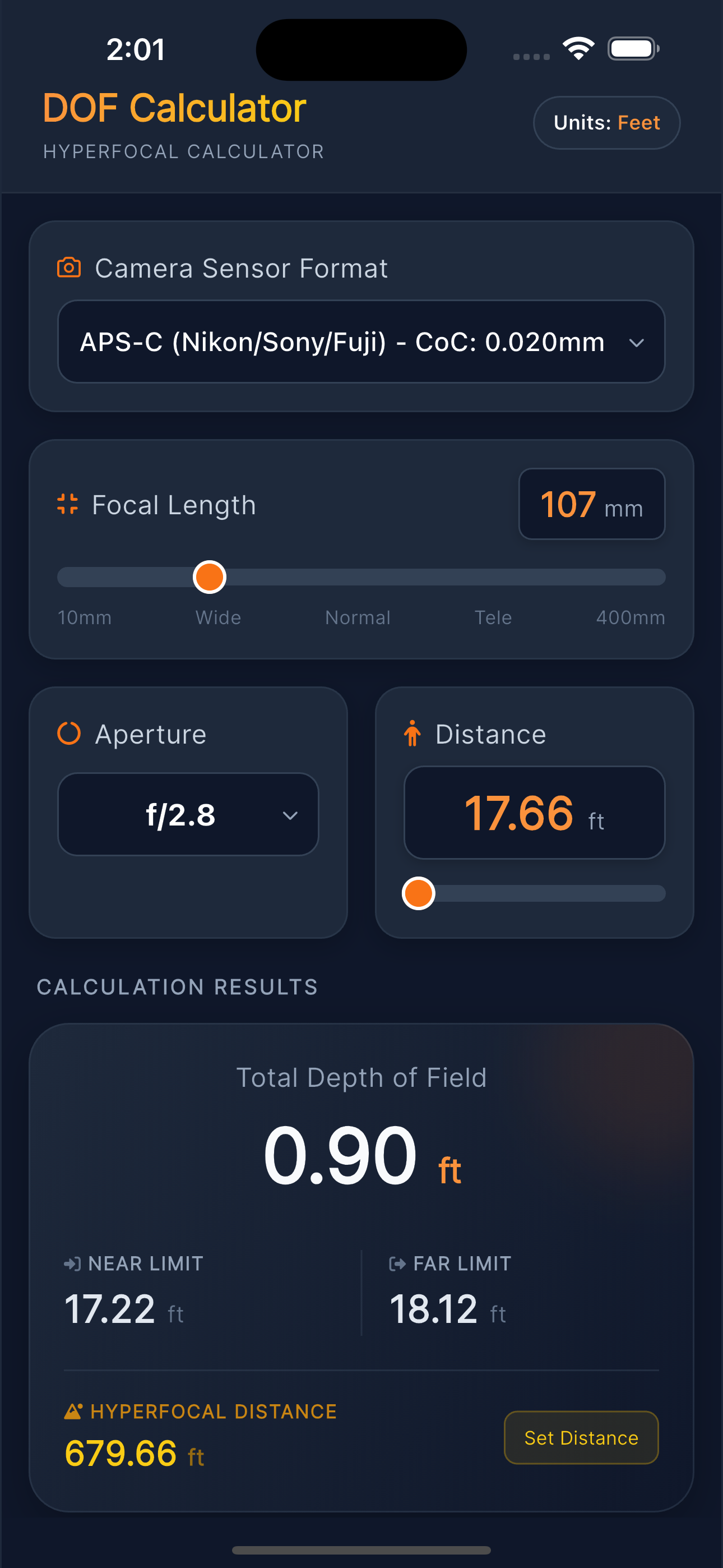 Depth of Field(DOF) Calculator screenshot 3