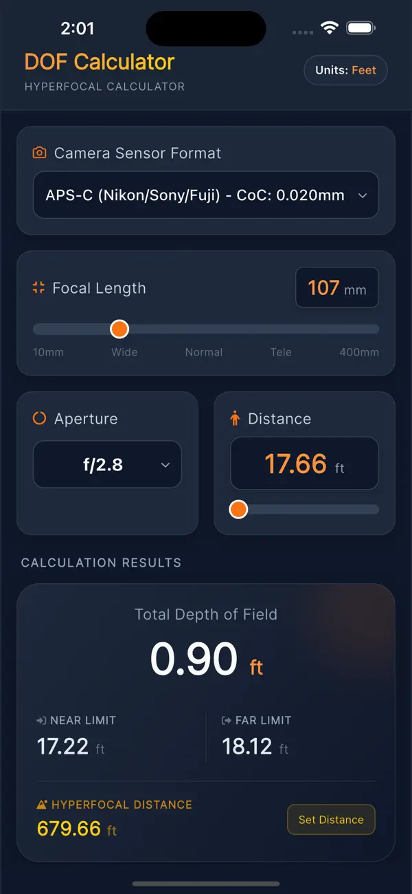 Screenshot #3 pour Depth of Field(DOF) Calculator