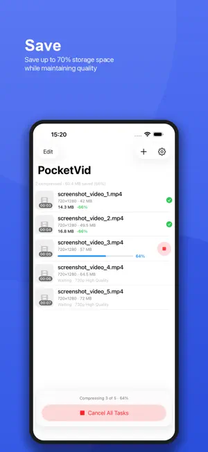 PocketVid - Video Compressor screenshot 1