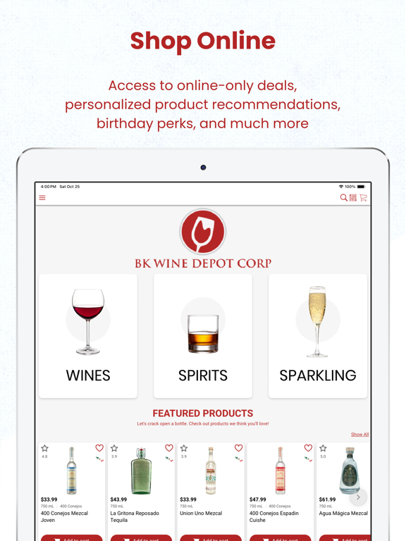 Bk Wine Depot Corp iPad screenshot 1 - Shopping app