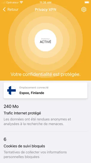 Capture d'écran de Ma Protection sur iPhone 7