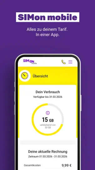 Screenshot von SIMon Mobile-App auf dem iPhone 1