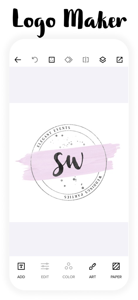 Logo Maker - Watercolor Logo - See how the app streamlines logo creation with clear navigation options like 'ADD' and 'EDIT' for effortless design.
