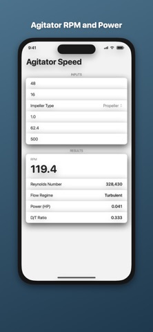 Agitator Mixer Speed Calc screenshot
