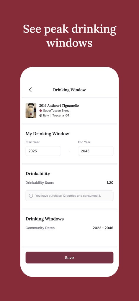 CellarTracker: #1 Wine Tracker - Les utilisateurs peuvent anticiper le moment optimal de dégustation grâce aux "fenêtres de dégustation personnelles" et au "score de buvabilité", garantissant une expérience œnologique parfaite.
