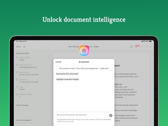 Zoho Sign - Fill & eSign Docs iPad screenshot 4 - Business app