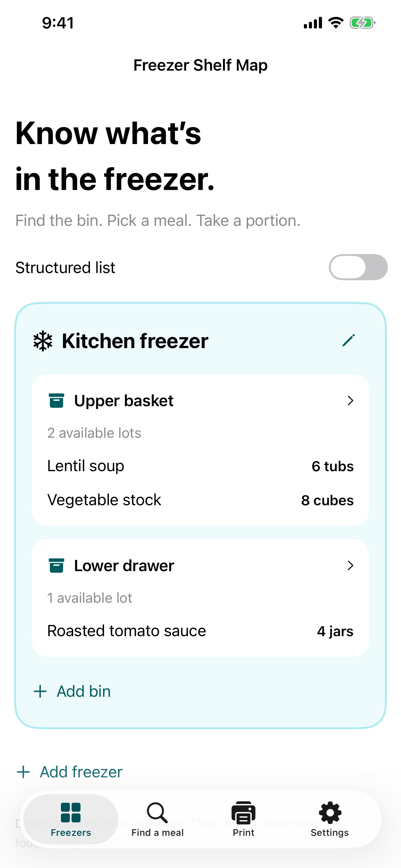 Screenshot 1 of Freezer Shelf Map