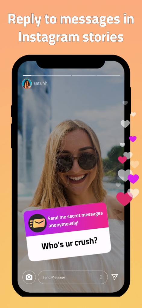 TwetLink - anonymous messages - Questo screenshot dimostra l'integrazione fluida dell'app con le piattaforme social, permettendo agli utenti di rispondere ai messaggi anonimi direttamente tramite un layout che richiama le "Instagram Stories", dove appare la "casella di messaggio personalizzata" per la risposta.