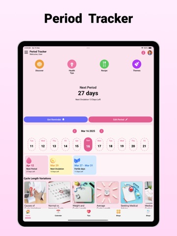 Period Tracker Apps for Women iPad screenshot