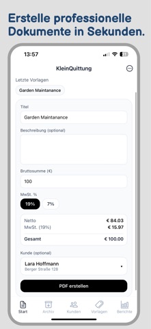 Invoice maker: Kleinquittung screenshot