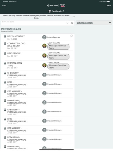 Sutter Health My Health Online iPad screenshot