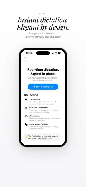 Dictly — On‑device dictation screenshot 1