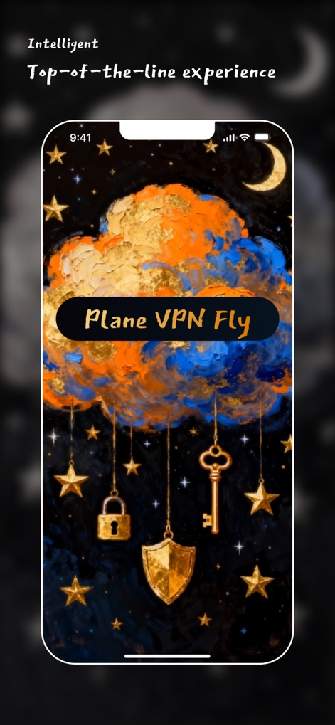 VPN - Plane VPN Fly - Discover the app's striking "Plane VPN Fly" button and the visually rich, starry background, setting the stage for a premium experience.