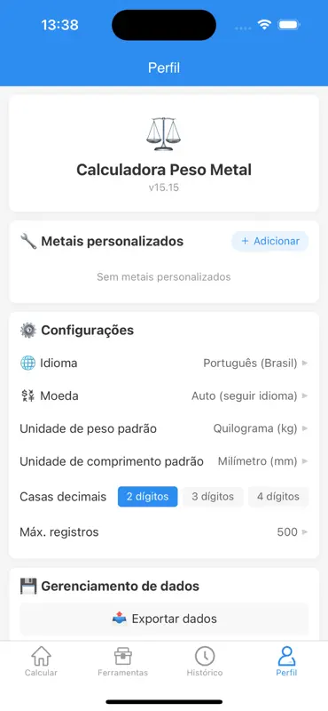Calculadora Peso Metal Aço screenshot 5 of 5