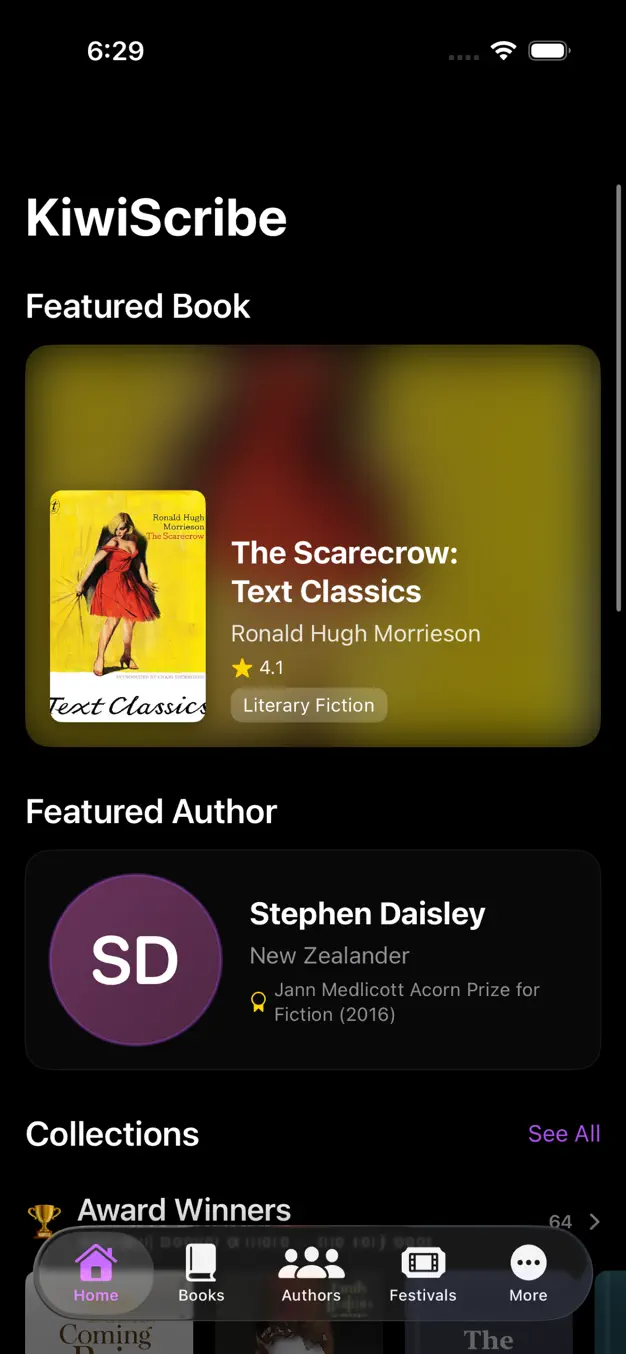 The KiwiScribe home screen