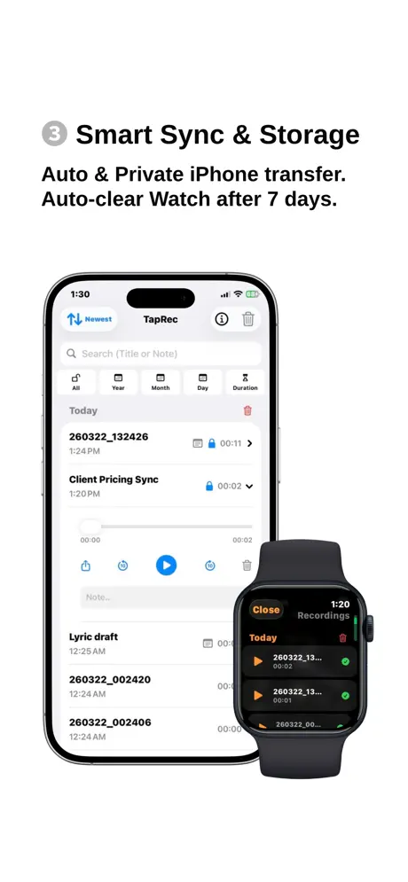 TapRec 手表一键录音应用截图