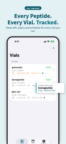 Peptide Tracker: Vials & Log Screenshot 2 of 4