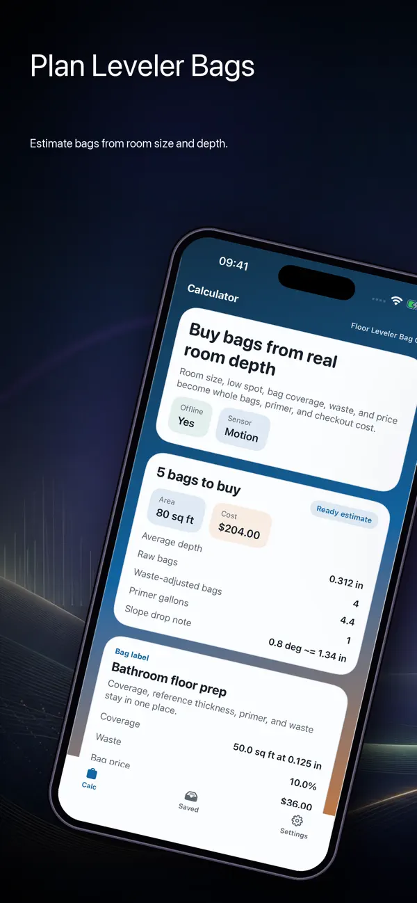 Screenshot #1 pour Floor Leveler Bag Calc