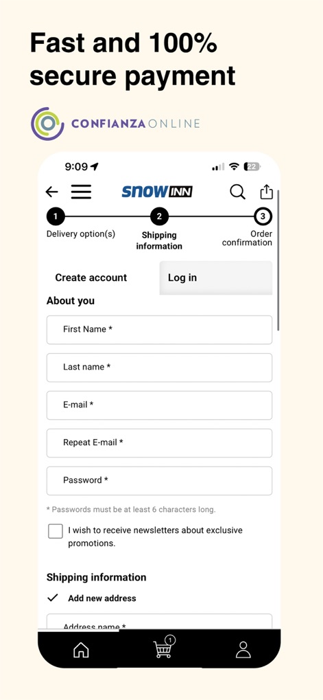 Tradeinn - Este fluxo de checkout intuitivo guia os usuários através do preenchimento de informações pessoais e da seleção de métodos de entrega para uma transação protegida.
