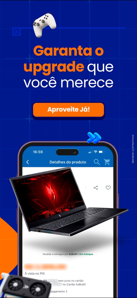 KaBuM! Comprar Online - Les utilisateurs peuvent "garantir l'amélioration" de leur équipement en découvrant des produits haut de gamme comme des "ordinateurs portables gaming" puissants, avec la tranquillité d'esprit que l'article est "vendu et livré par KaBuM!", et l'option d'ajouter aux favoris.