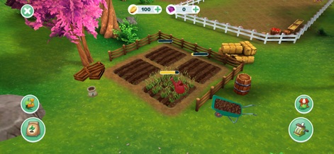 Star Stable: Horses - The app allows users to grow treats for their horses within dedicated garden plots, managing resources visible in the top UI bar like coins and gems.