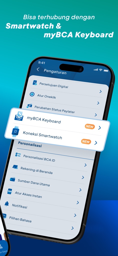 myBCA: New BCA Banking Apps - This tool extends user convenience through new "myBCA Keyboard" functionality and "Smartwatch Connection" options for seamless device integration.