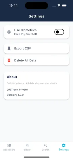 Captura de pantalla de JobTrack Private en iPhone 5