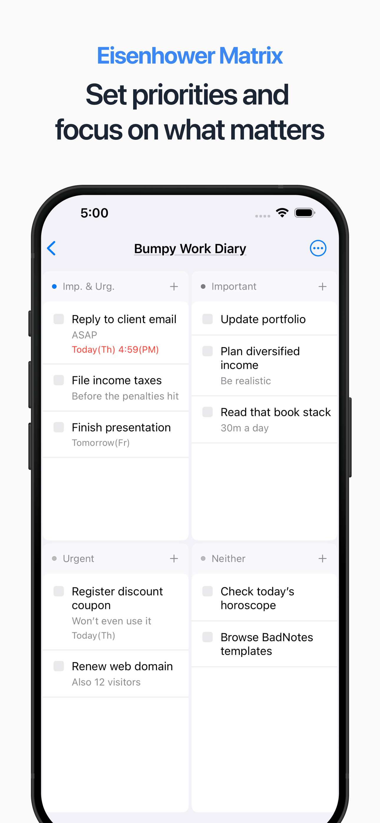 CoreTask: Eisenhower Matrix