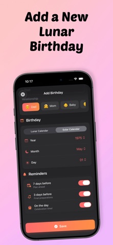 Lunar Birthday Reminder iPhone screenshot