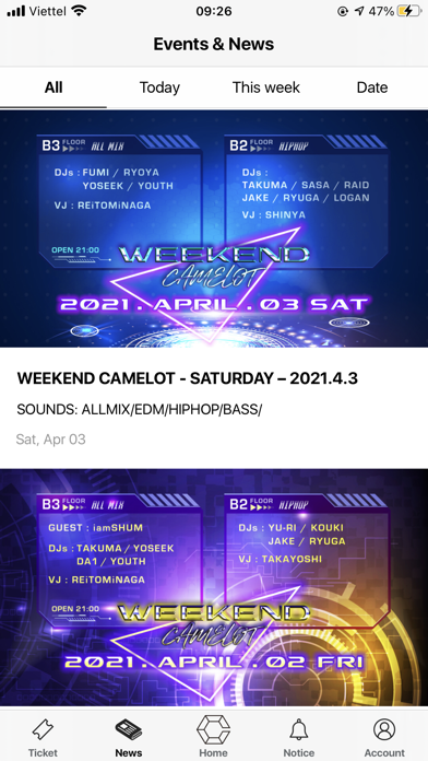 CAMELOT club ticket booking Screenshot