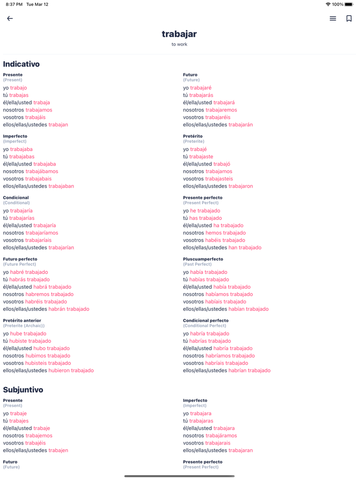 Spanish Conjugation  Verbs