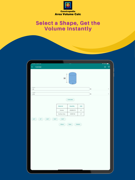 Constropedia Area Volume Calc iPad screenshot