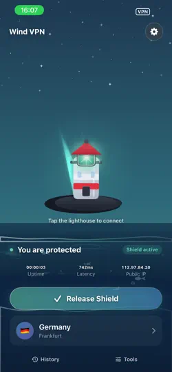 Скриншот ВПН - Wind VPN Whale на iPhone 1