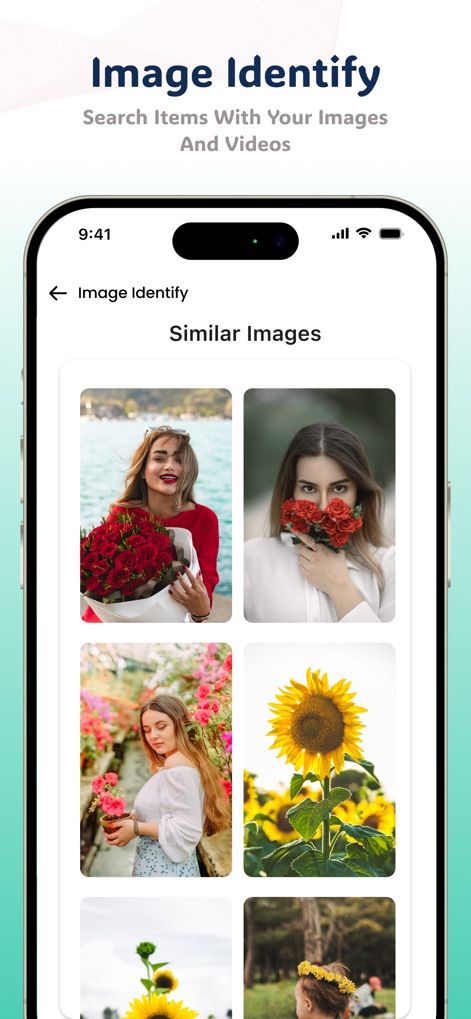 OKEN Scanner - PDF Scanner - Identifiez des éléments similaires dans vos images grâce à la reconnaissance intelligente, comme illustré par la grille d'images de 'Similar Images' affichant des fleurs et des personnes.