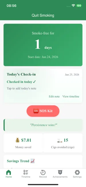 Smoke-Free Log - Quit Check-in screenshot 1