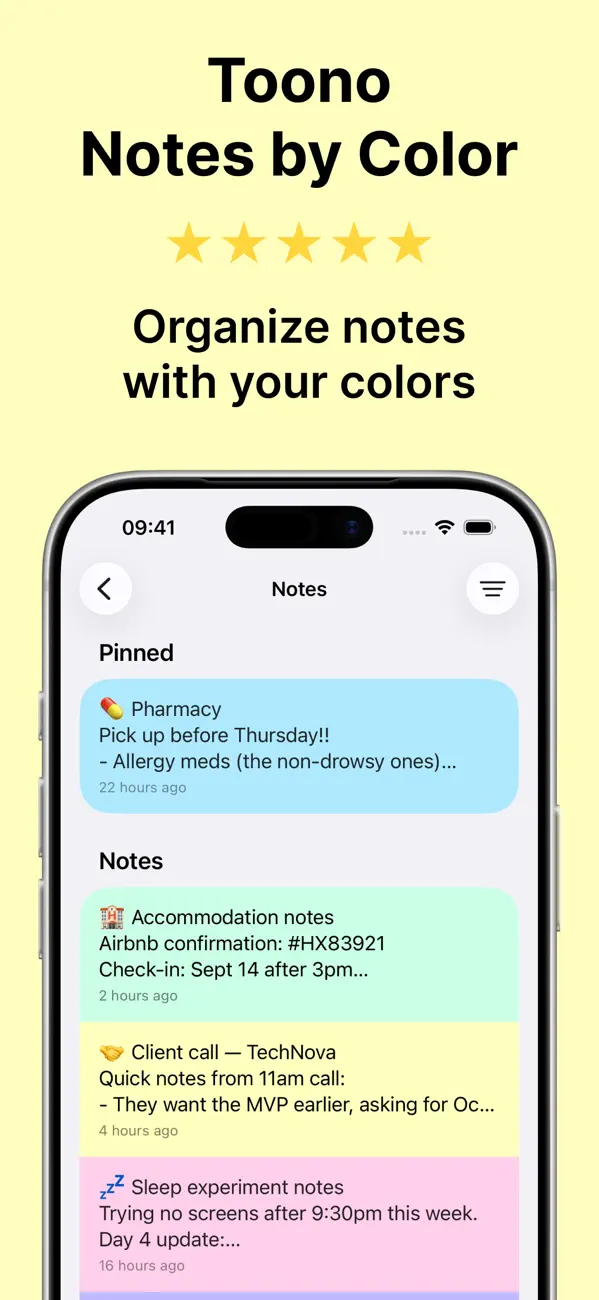 Screenshot #1 pour Notes by Color - Toono