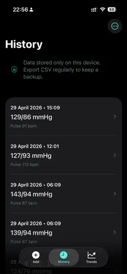 Captura de pantalla de QuickBP en iPhone 3