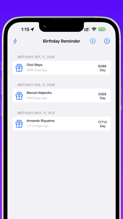 BirthDay Reminder List Screenshot